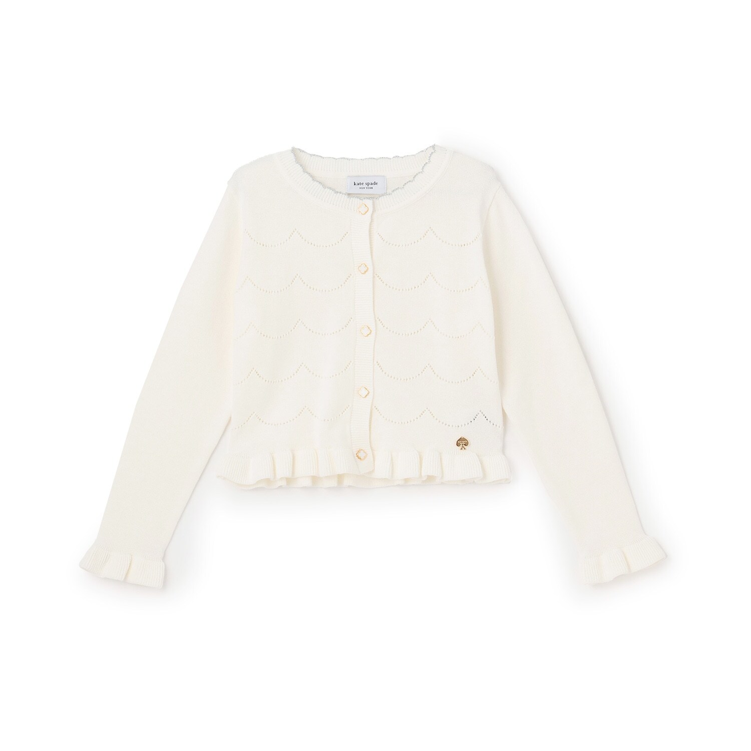 袖フリルスカラップ透かしカーディガン