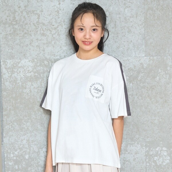 【7days】【GOODPRICE】【綿100％】ラインポケットTシャツ