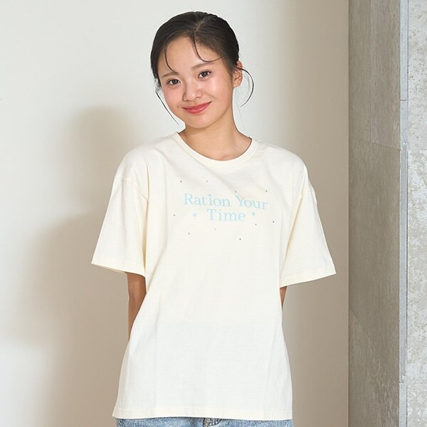 【7days】【GOODPRICE】【綿100％】ロゴラインストーンTシャツ