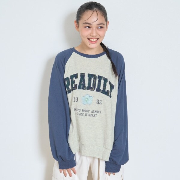 【7days】ラグランチェックロゴトレーナー