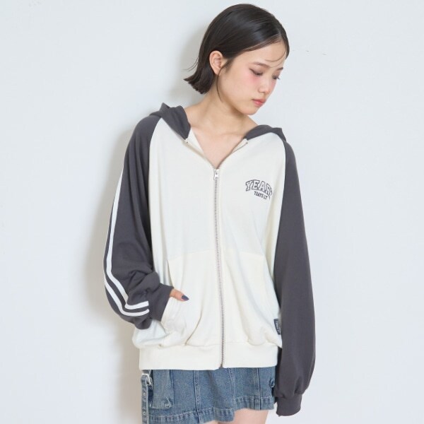 【7days】袖配色ルーズジップパーカ