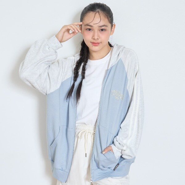 【7days】袖配色ルーズジップパーカ