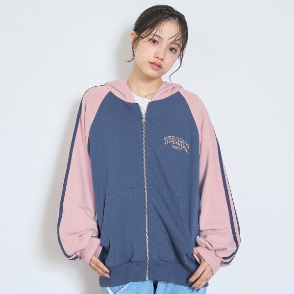 【7days】袖配色ルーズジップパーカ