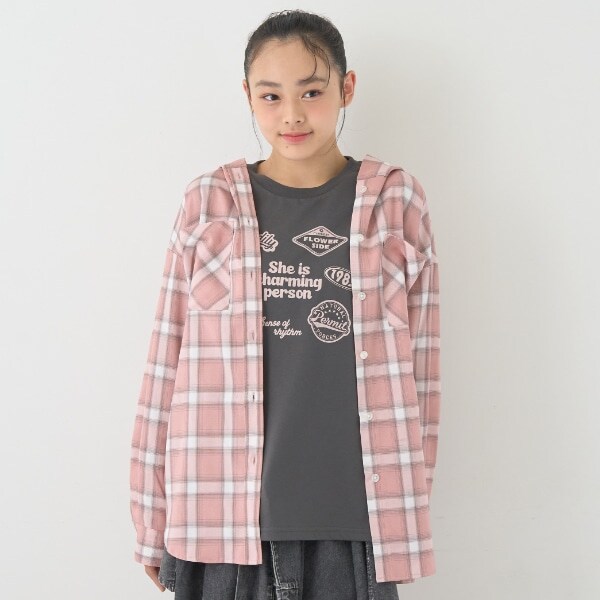 【7days】【吸水速乾】チェックシャツパーカー+速乾ロンTセット