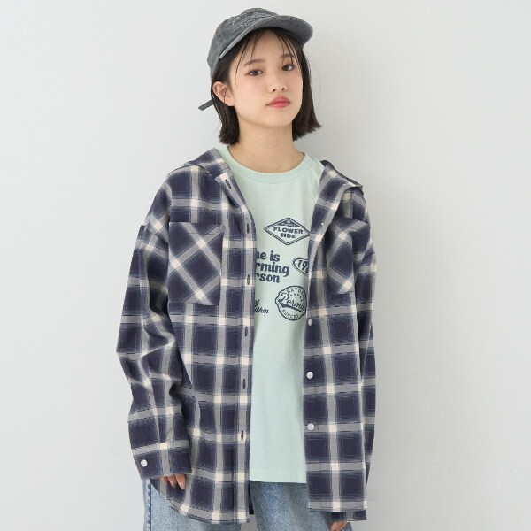 【7days】【吸水速乾】チェックシャツパーカー+速乾ロンTセット
