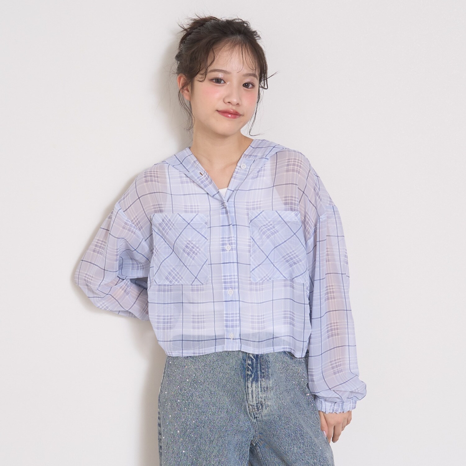 【7days】シアーチェックシャツパーカー