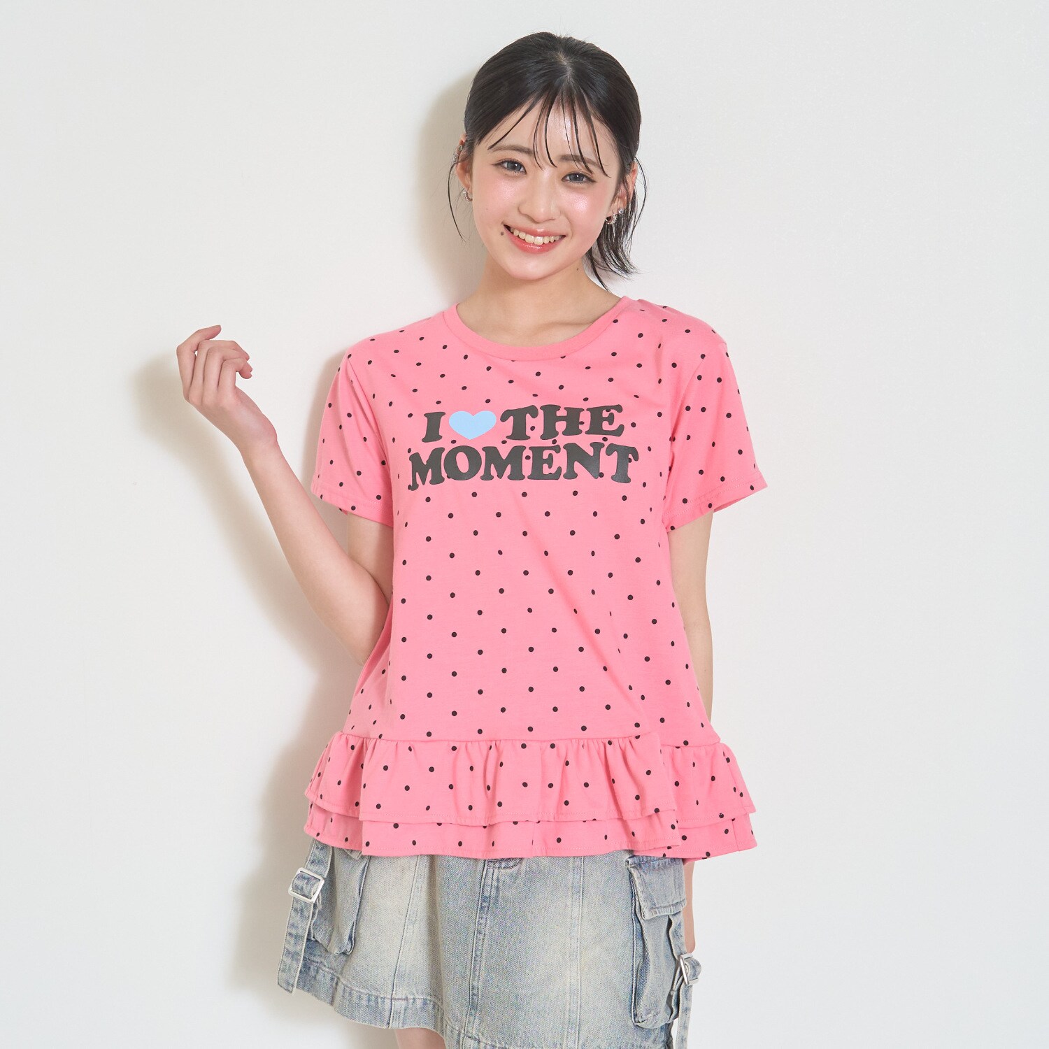 【7days】ドット裾フリルTシャツ