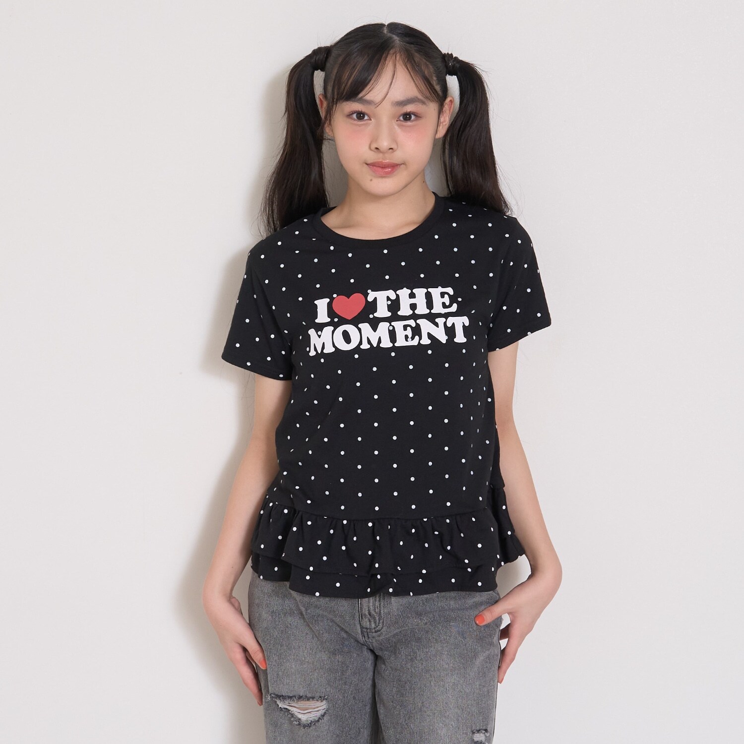 【7days】ドット裾フリルTシャツ