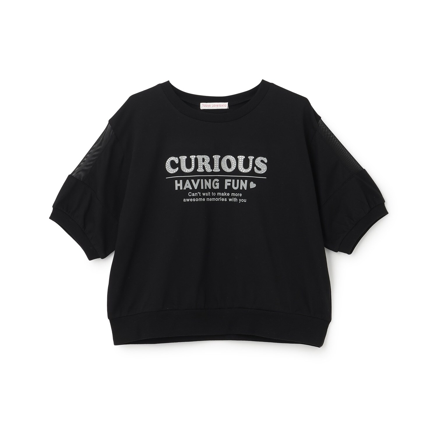 【7days】袖シアーガーリー5分袖Tシャツ