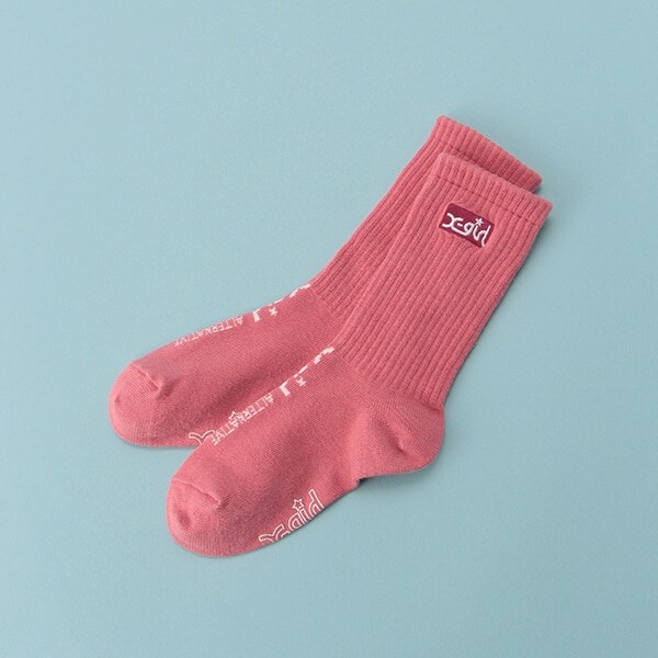 ボックスロゴ刺しゅうリブクルーソックス