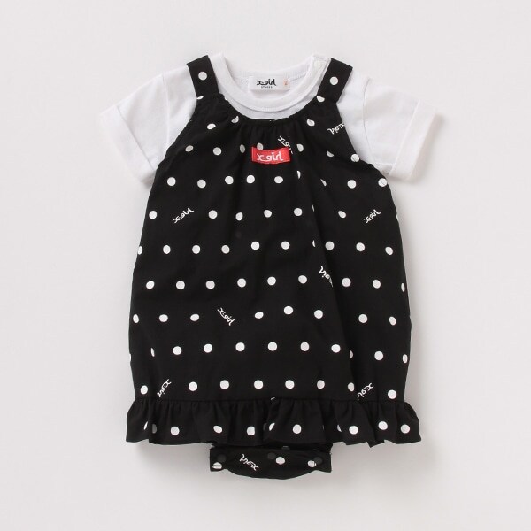 抗菌防臭 カバーオール×総柄フリルロンパース