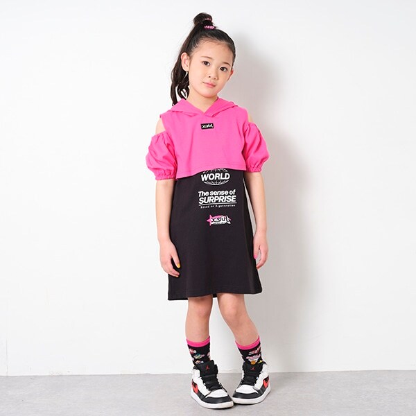 短丈肩開きパーカ・ロゴタンクワンピースSET