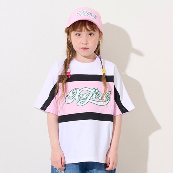 【TBSドラマ フェイクマミー 着用アイテム】配色切替ロゴアップリケ半袖Tシャツ