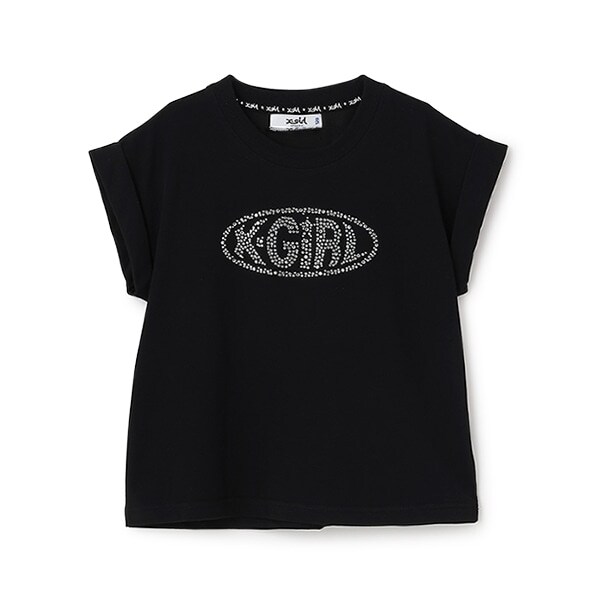 ラインストーンロゴノースリーブトップス