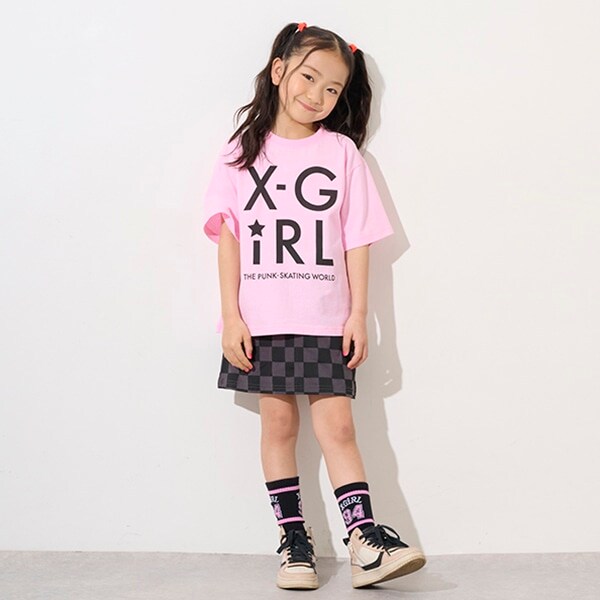 【TBSドラマ フェイクマミー 着用アイテム】ロゴT+ブロックチェック柄スカートセット