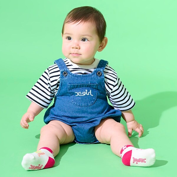 デニムサロペット+ボーダー半袖Tセット