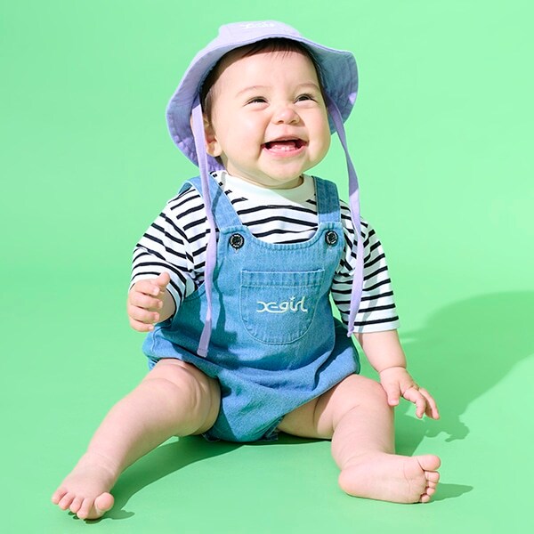 デニムサロペット+ボーダー半袖Tセット