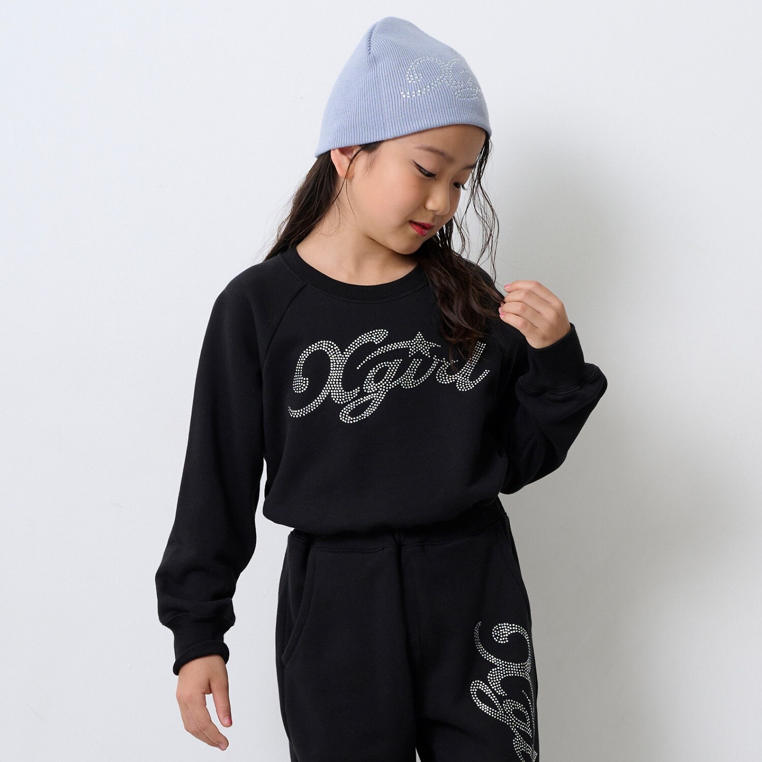 ラインストーンロゴショート丈トレーナー