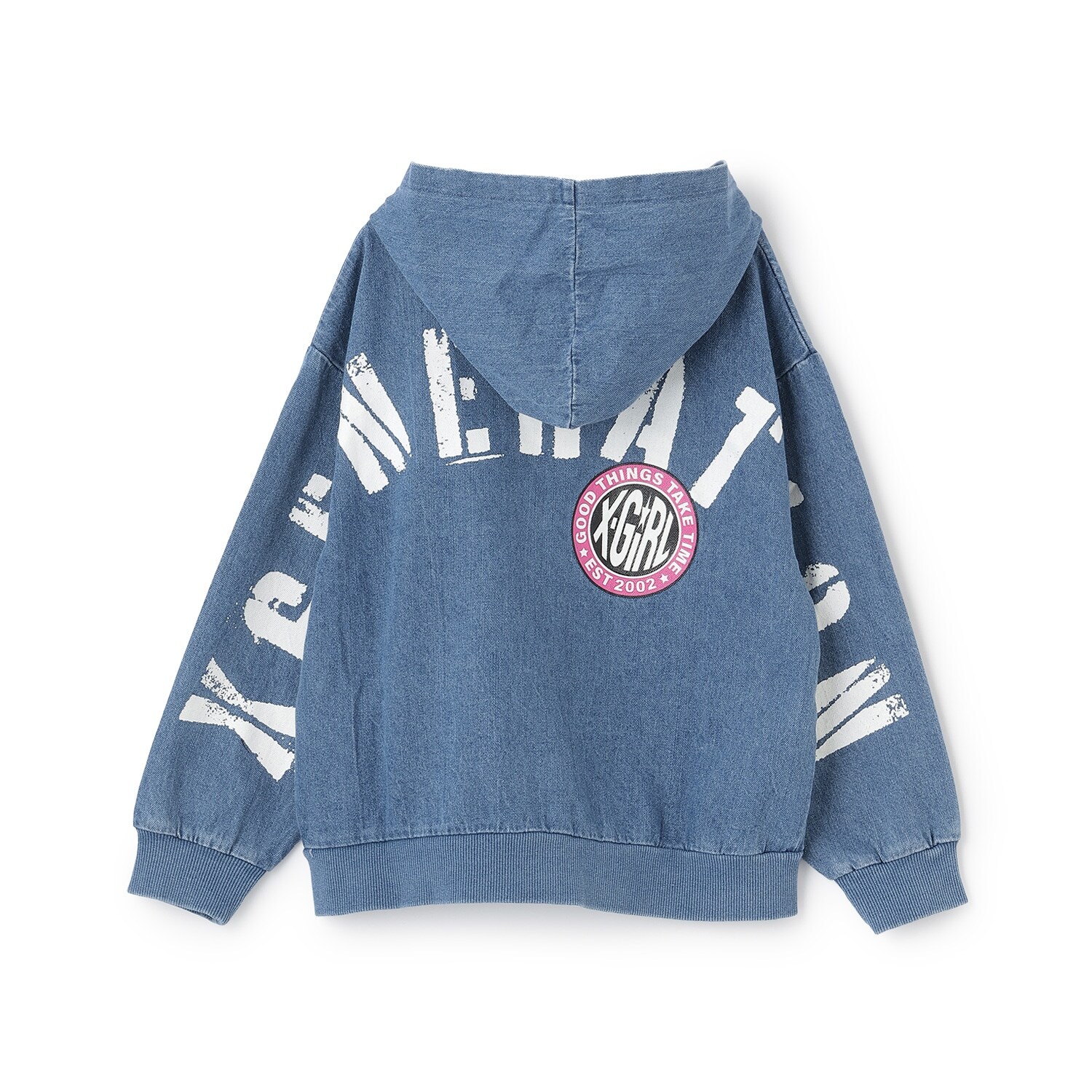 バックプリントデニムフードブルゾン