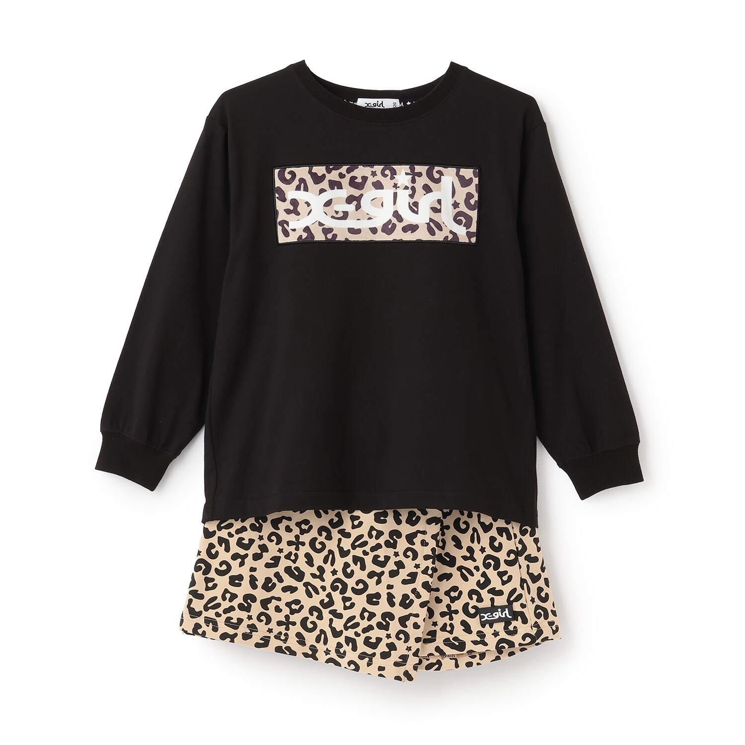 【TBSドラマ フェイクマミー 着用アイテム】フロッキーBOXロゴ長袖Tシャツ&スカショーパンセット