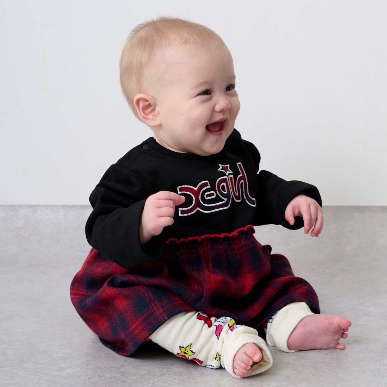 チェックロゴワンピース風カバーオール