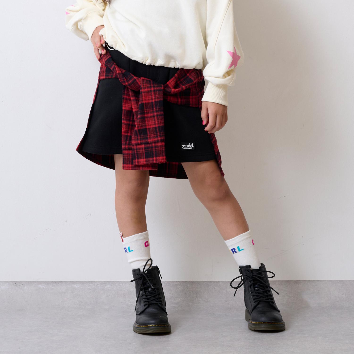 チェックシャツ巻き風裏起毛スカート