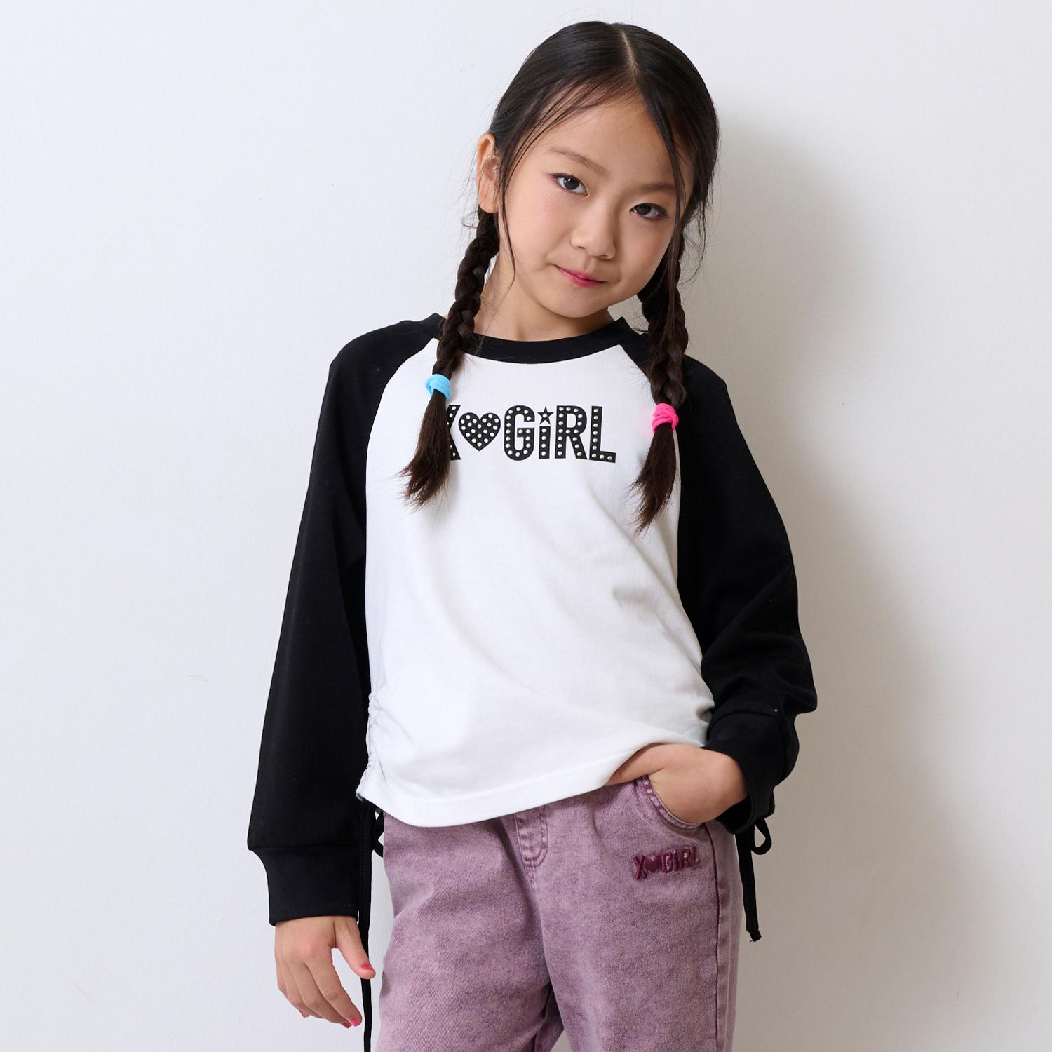 スタッズ& ラインストーンロゴラグラン長袖Tシャツ