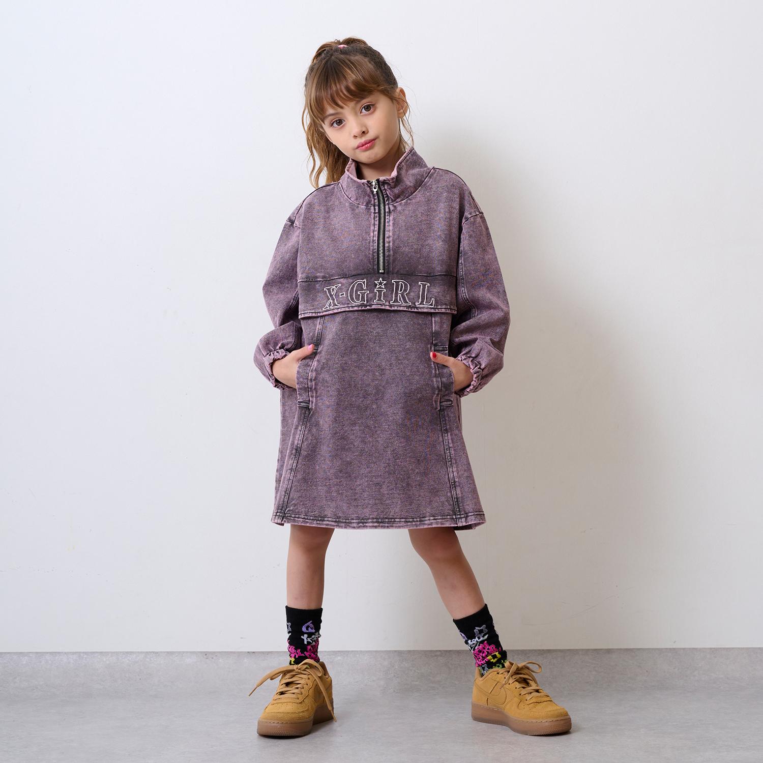 ロゴ刺しゅうデニムスウェットワンピース