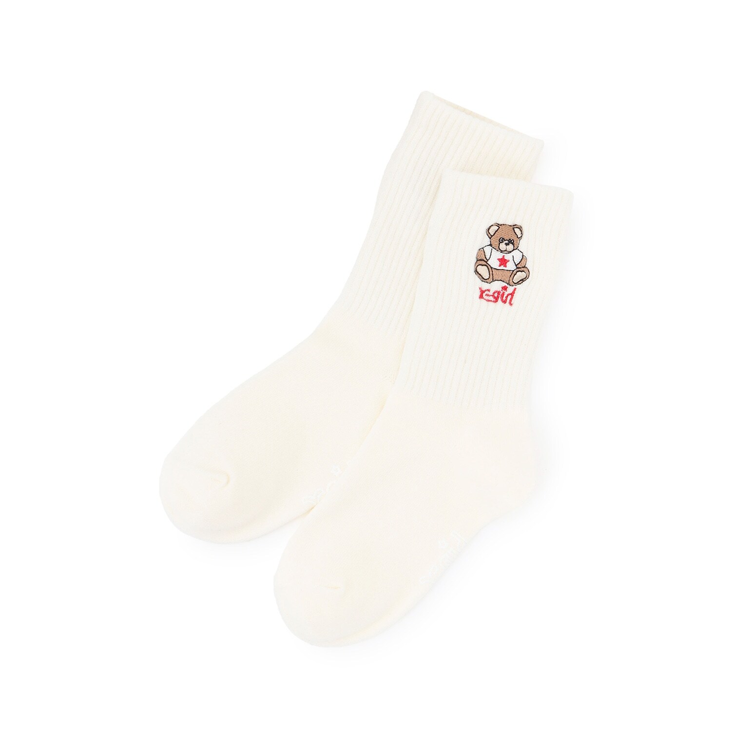 ベア刺しゅうリブクルーソックス