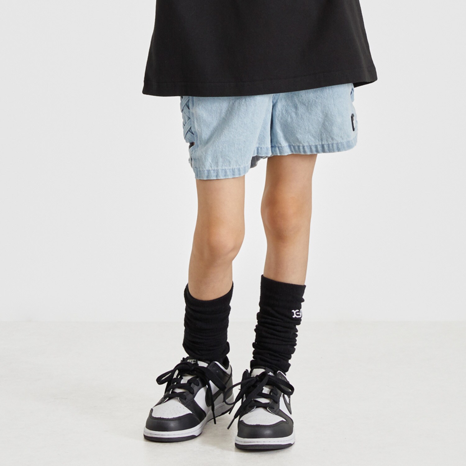 サイドレースアップ デニムショートパンツ