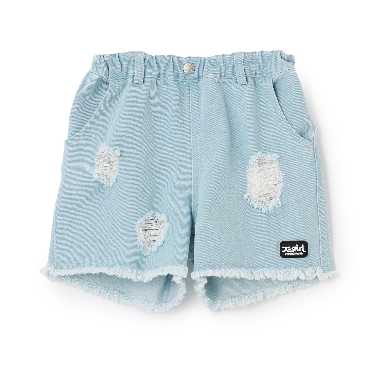 バックロゴ クラッシュデニムショートパンツ