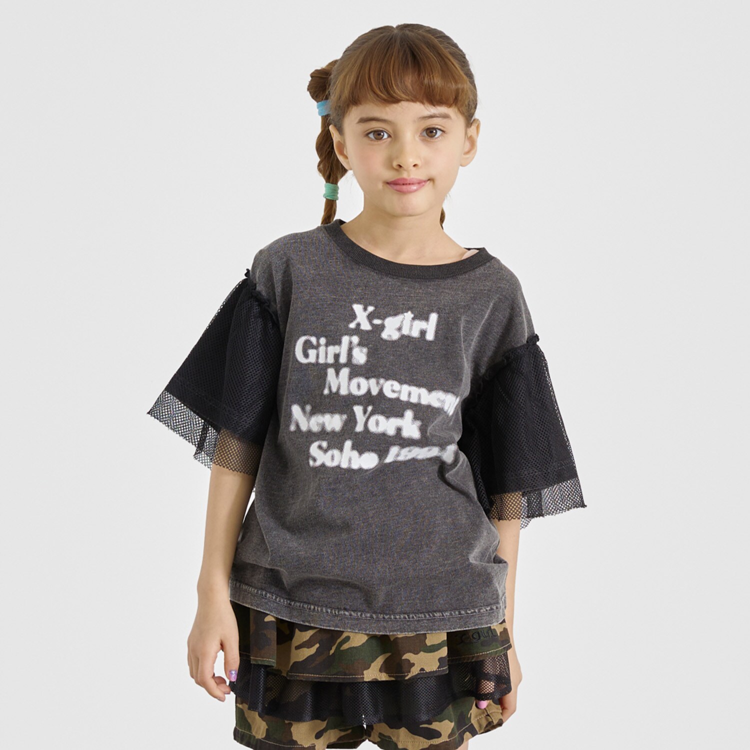 ロゴプリント 袖メッシュ半袖Tシャツ