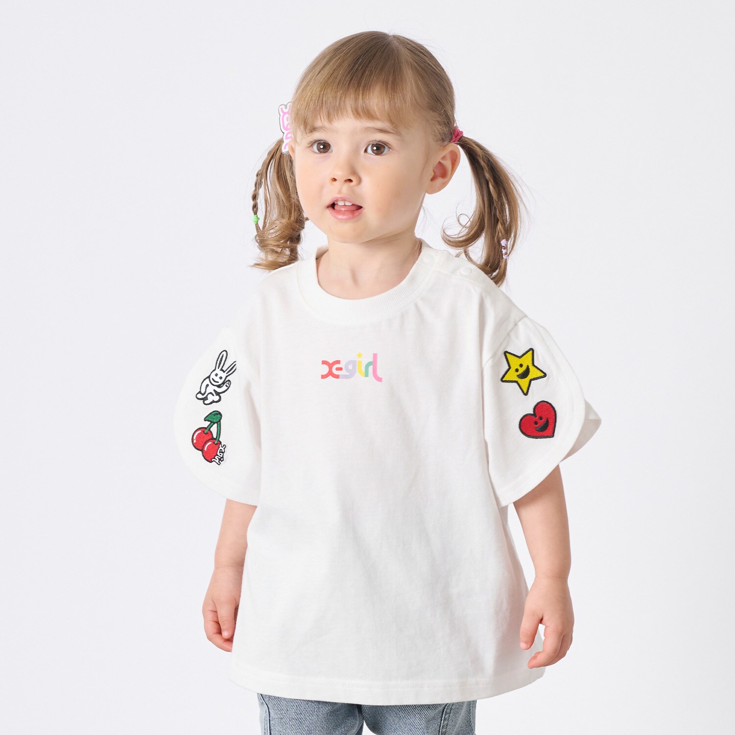 キャラクターワッペン 袖スリット半袖Tシャツ