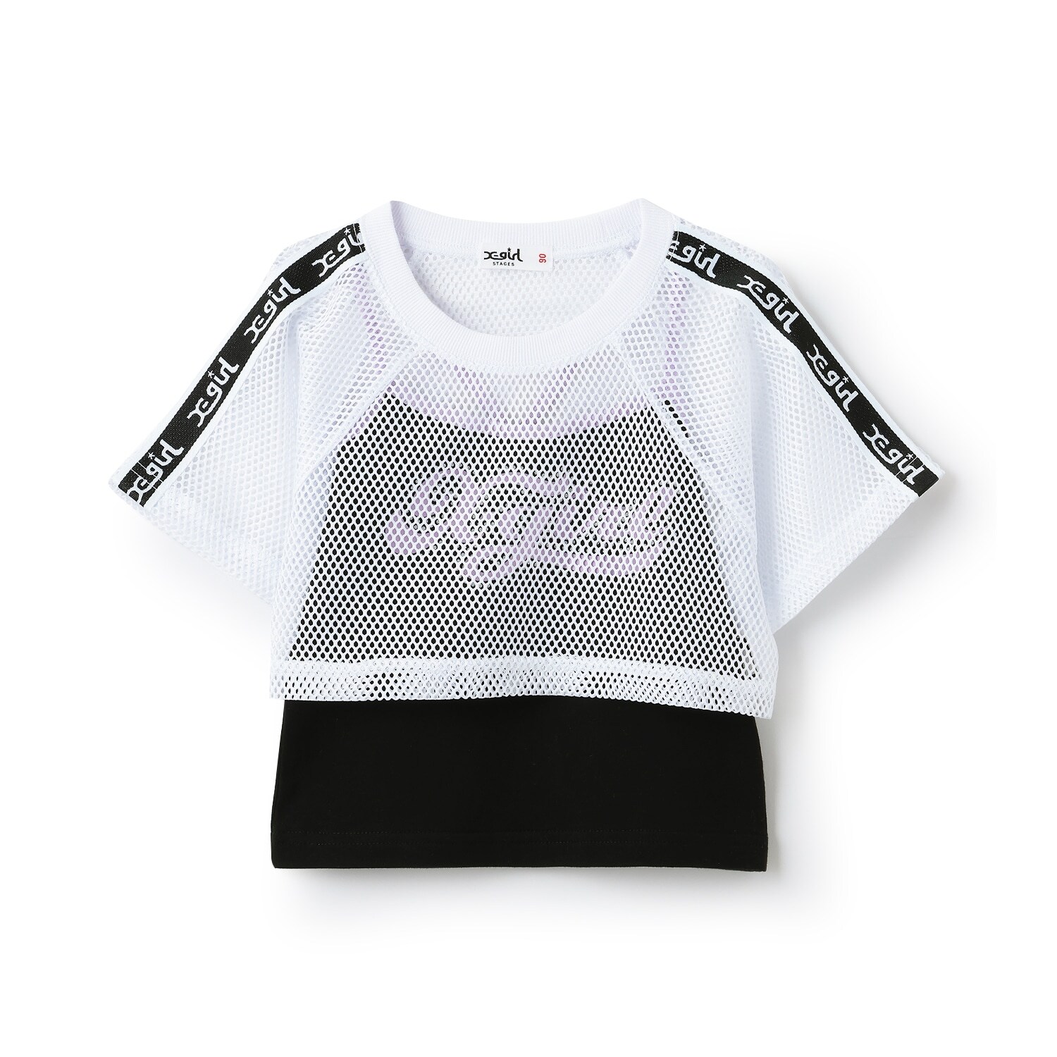 メッシュショートトップス+ロゴキャミソールセット