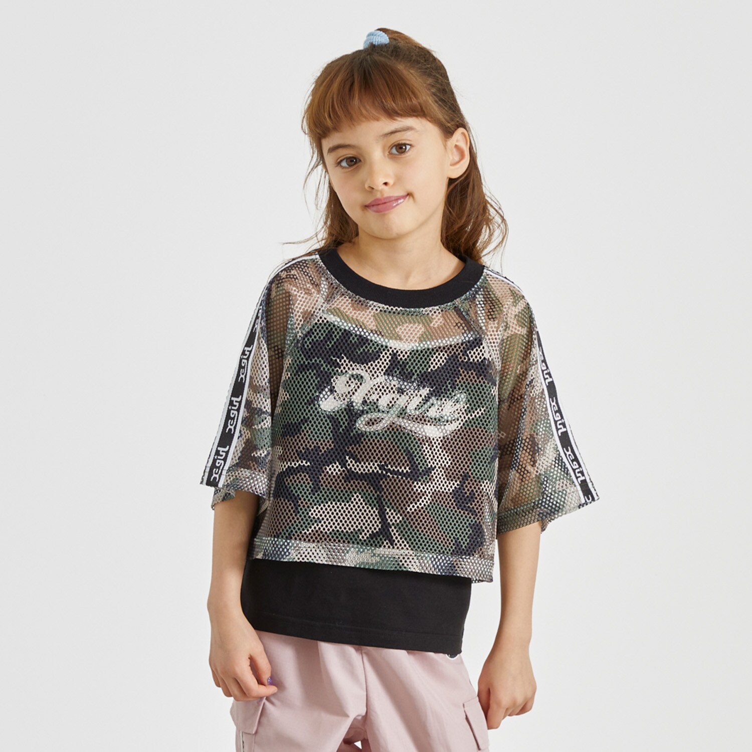 メッシュショートトップス+ロゴキャミソールセット