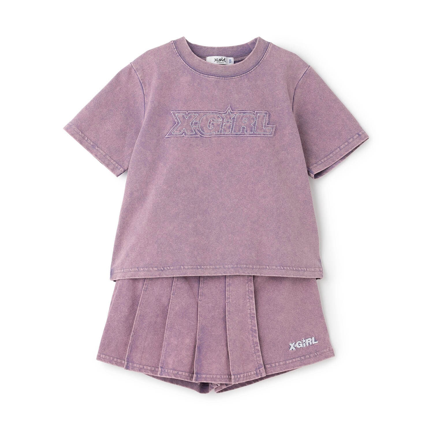 ピグメント加工Tシャツ+プリーツスカートセット