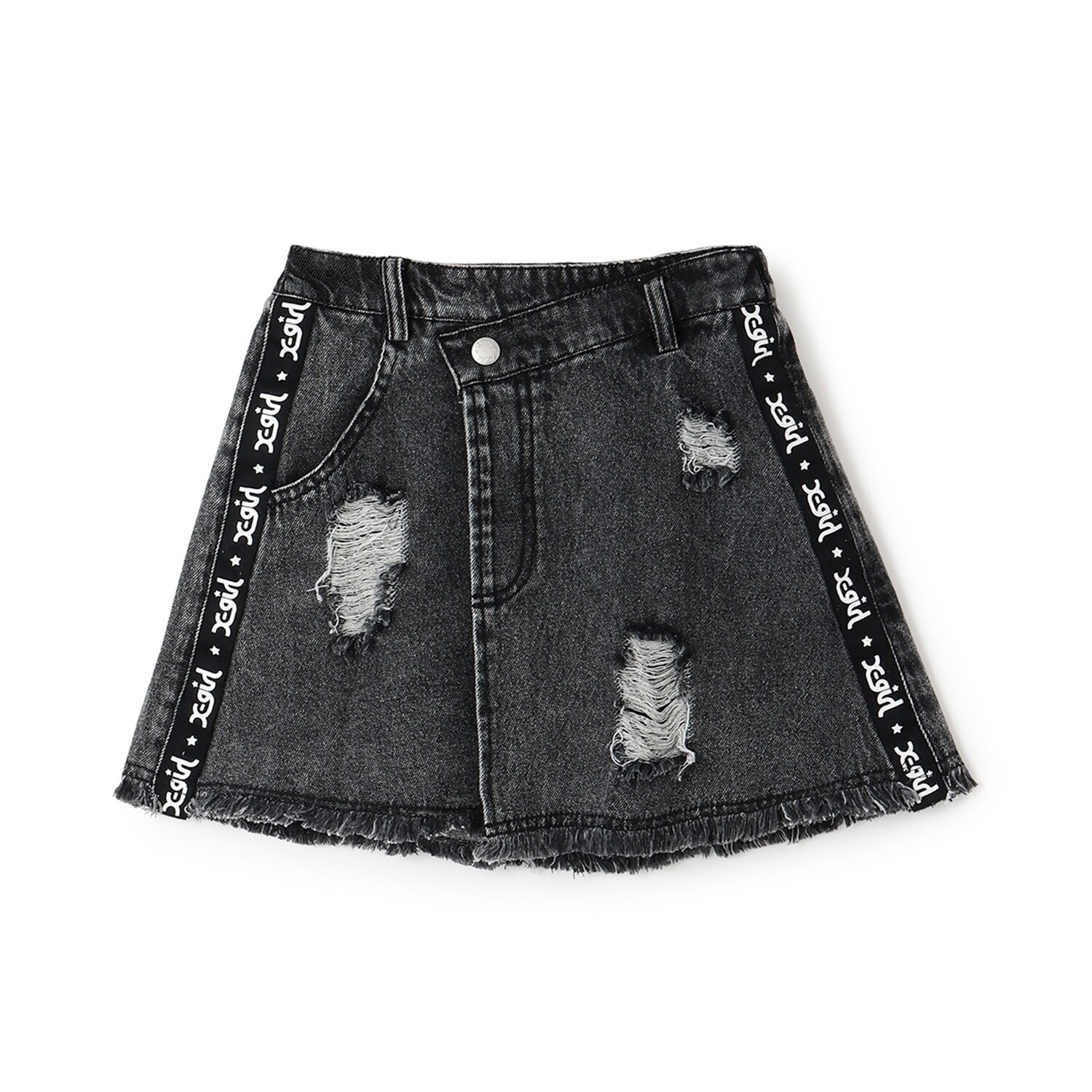 サイドロゴテープ  クラッシュ加工デニムスカート