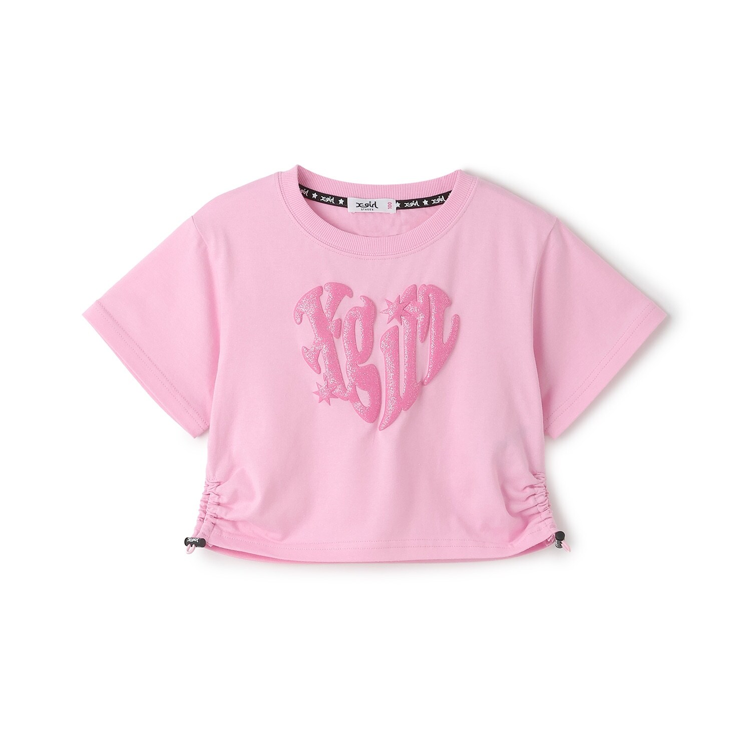 【接触冷感】発泡ハートロゴプリント シャーリング半袖Tシャツ