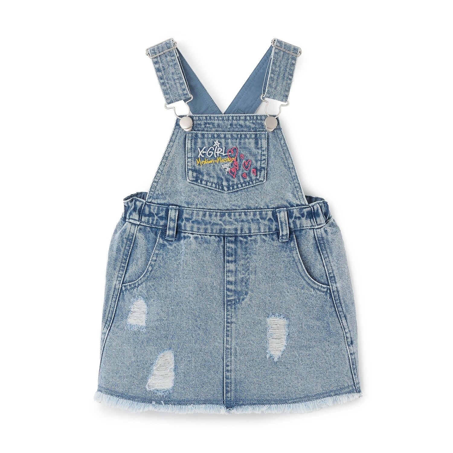 ロゴ刺しゅう クラッシュ加工ジャンパースカート