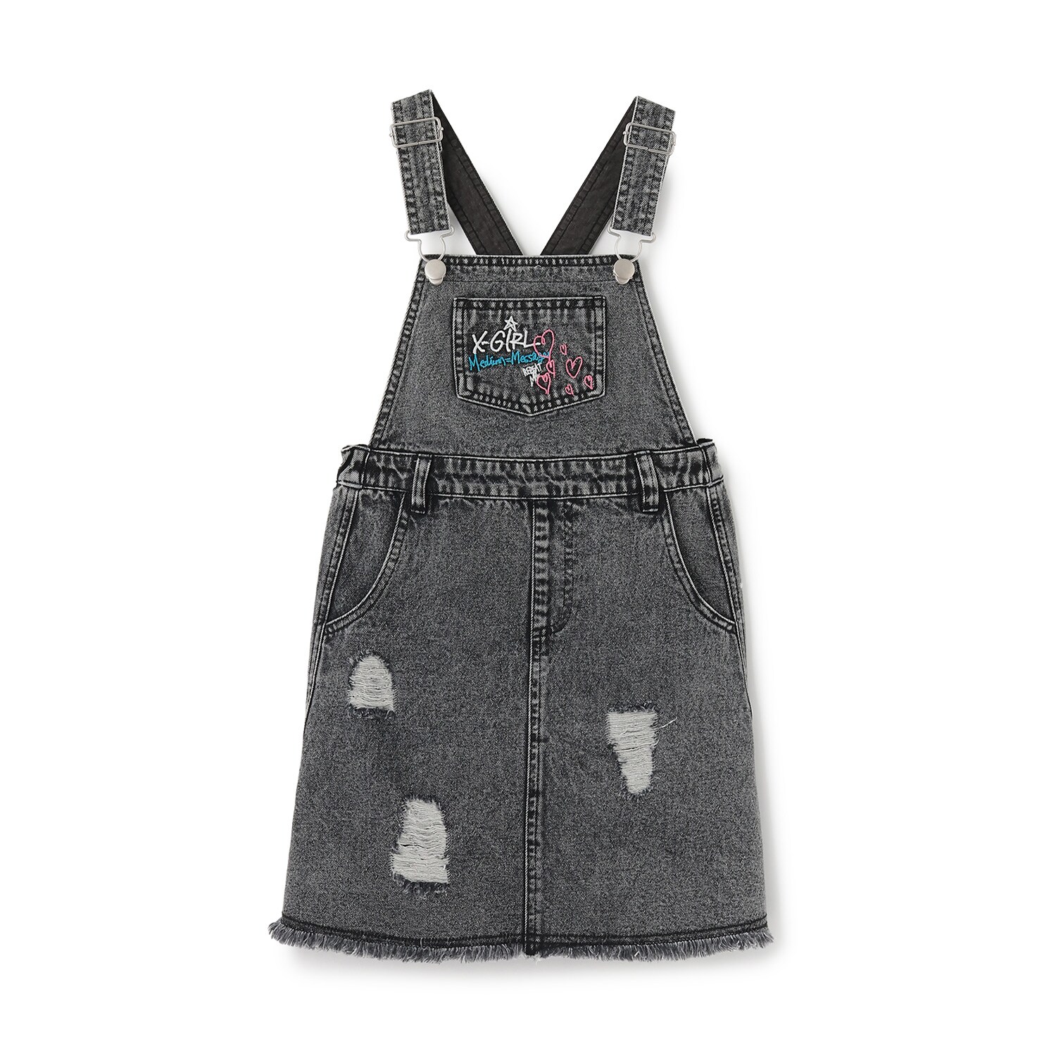 ロゴ刺しゅう クラッシュ加工ジャンパースカート