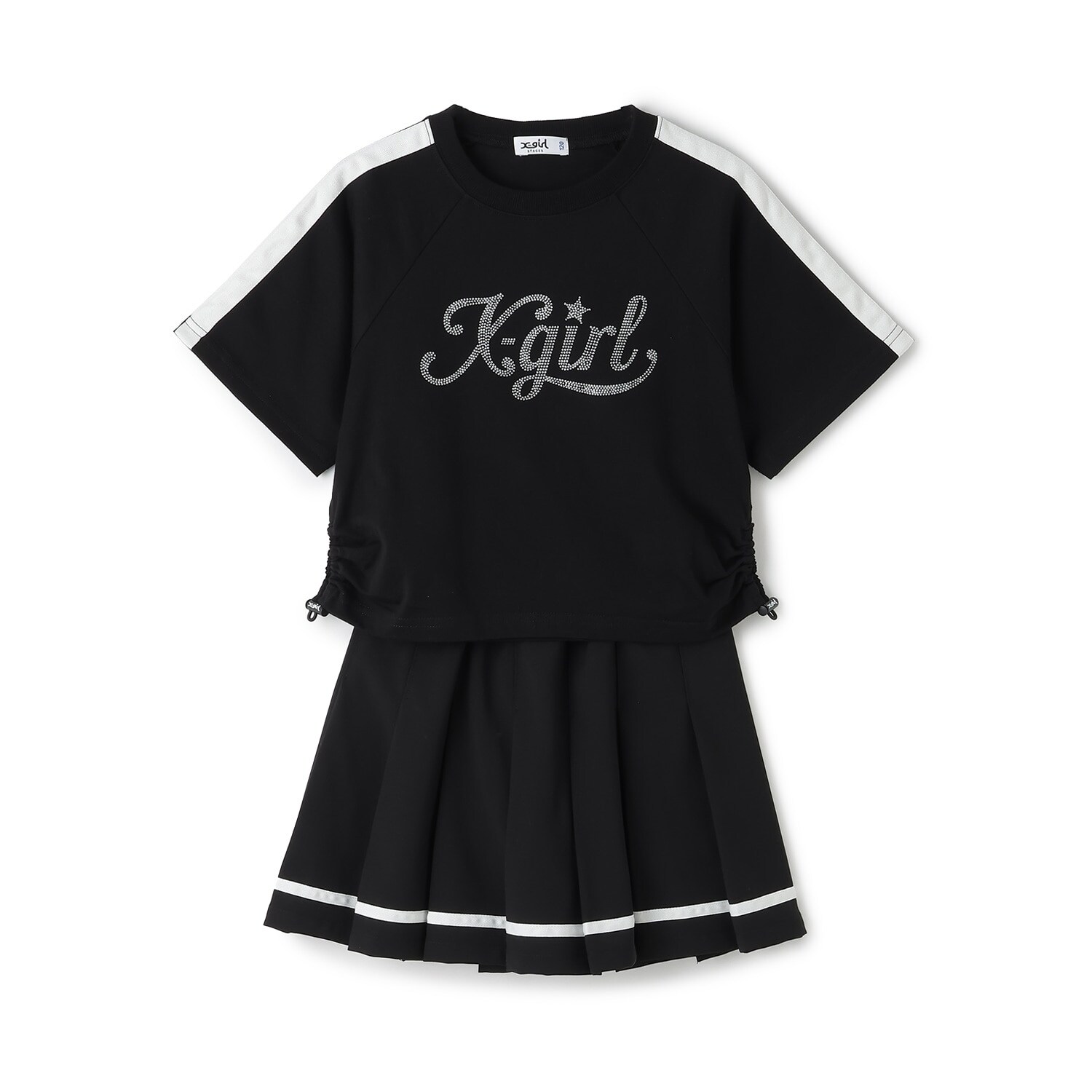 ラメロゴ半袖Tシャツ+ラインプリーツスカート セット