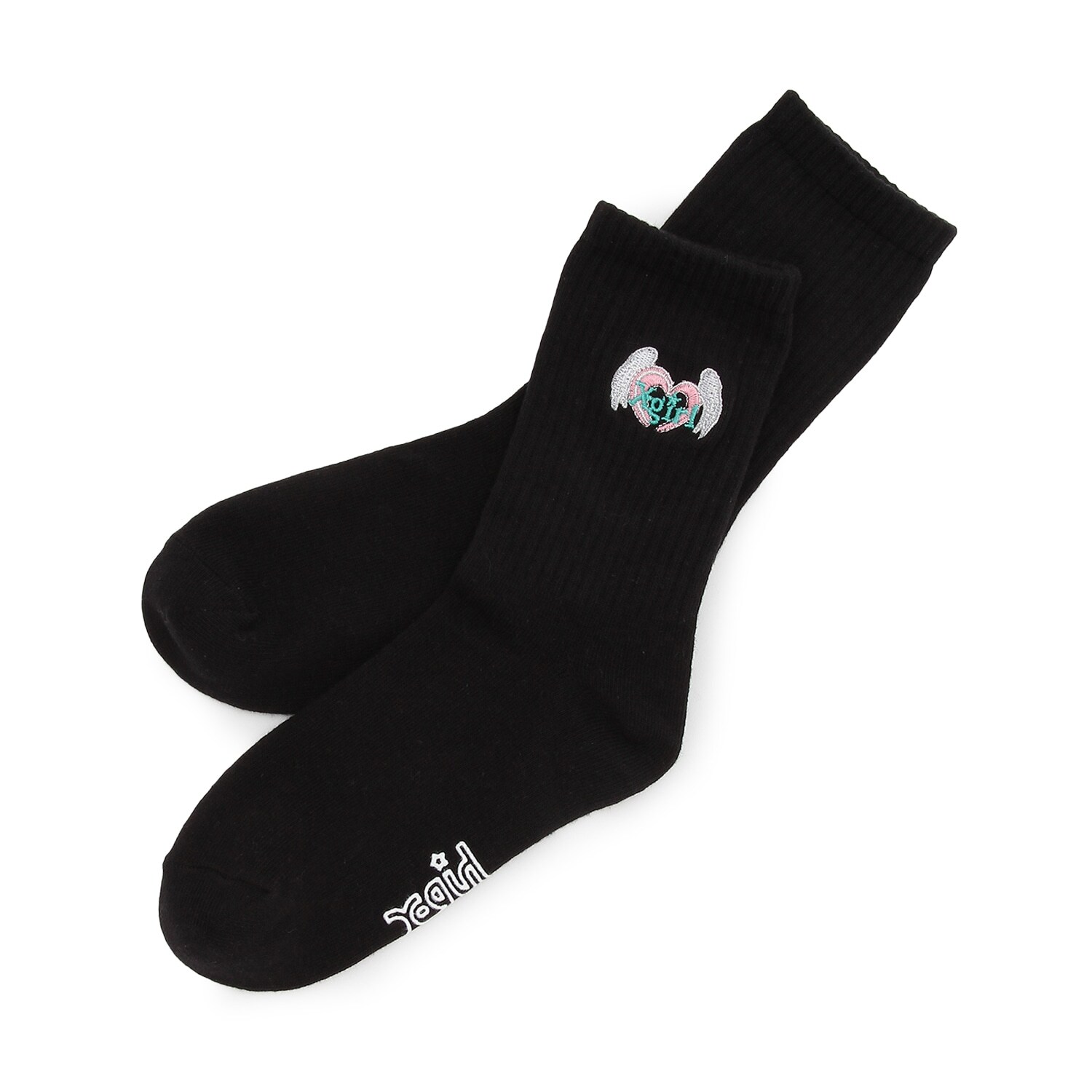 ハートロゴ刺しゅう リブクルーソックス