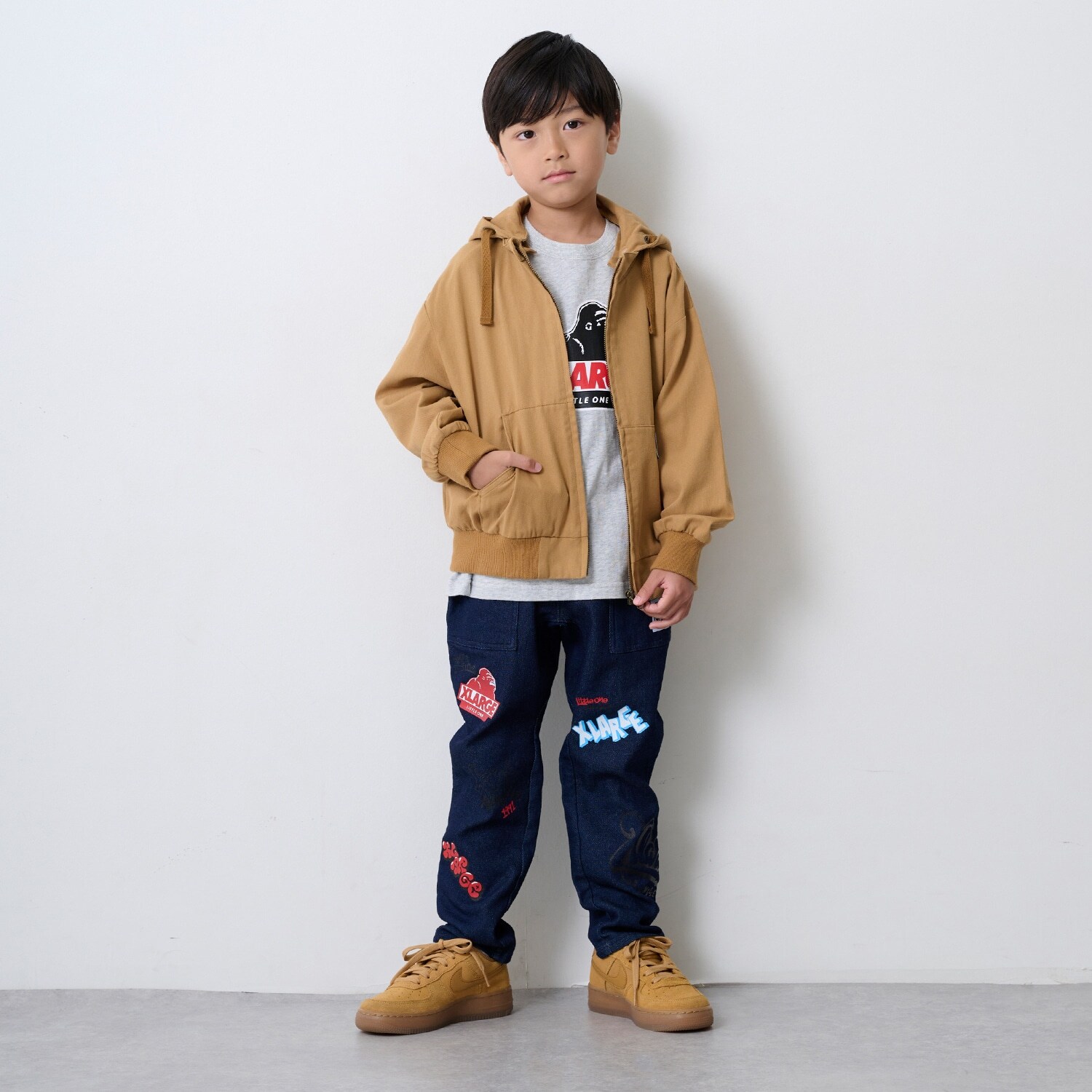 総柄カットデニムテーパードパンツ