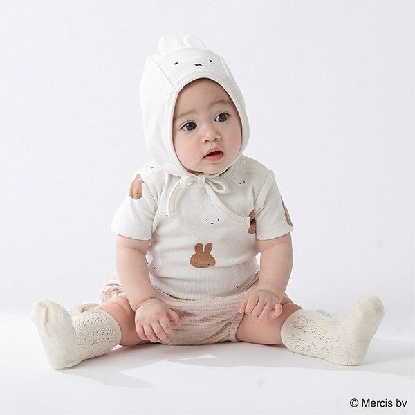 【ミッフィー 】 総柄ロンパース×耳つき帽子セット