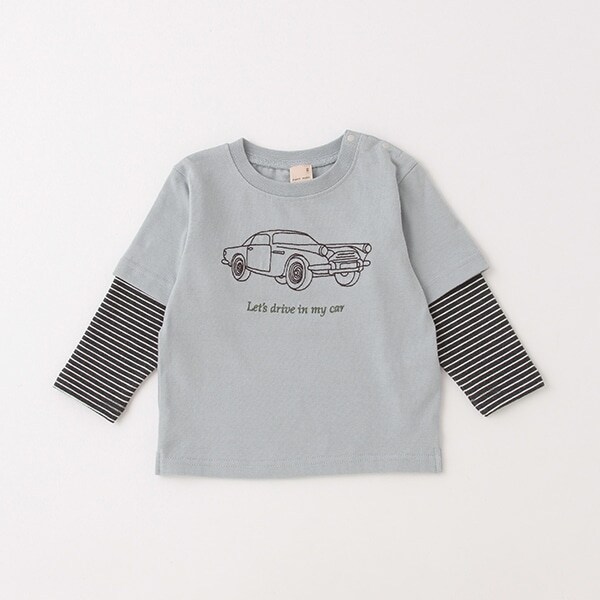 CARステッチ刺しゅうボーダー袖レイヤードT