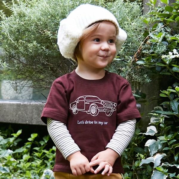 CARステッチ刺しゅうボーダー袖レイヤードT