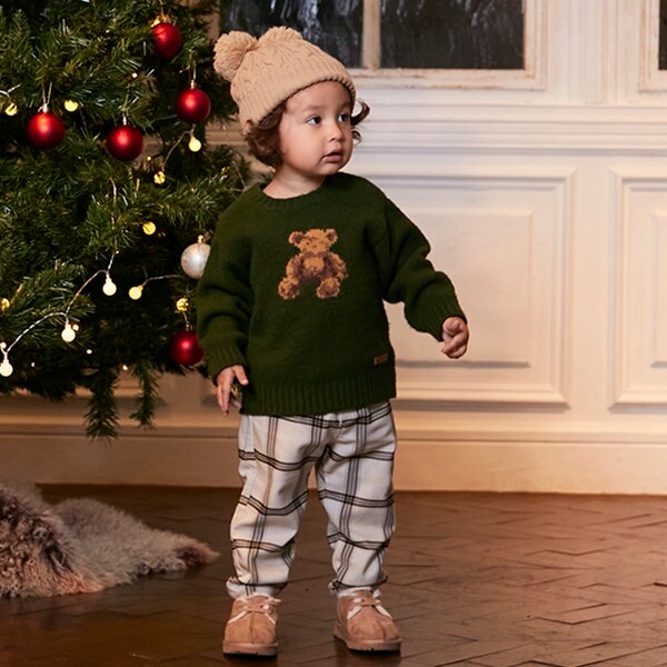 チェック裏起毛ストレートパンツ