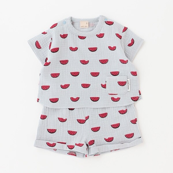 Wガーゼフルーツ柄セットアップ