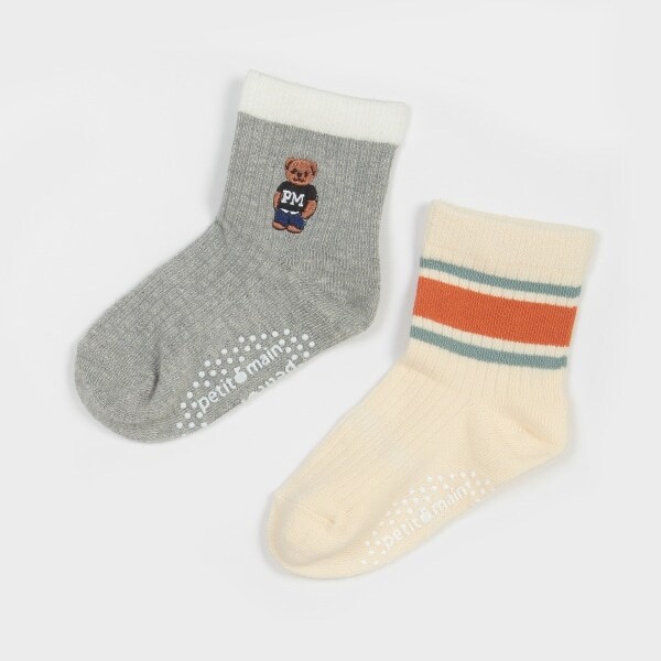 くま刺しゅう・ラインソックス2P