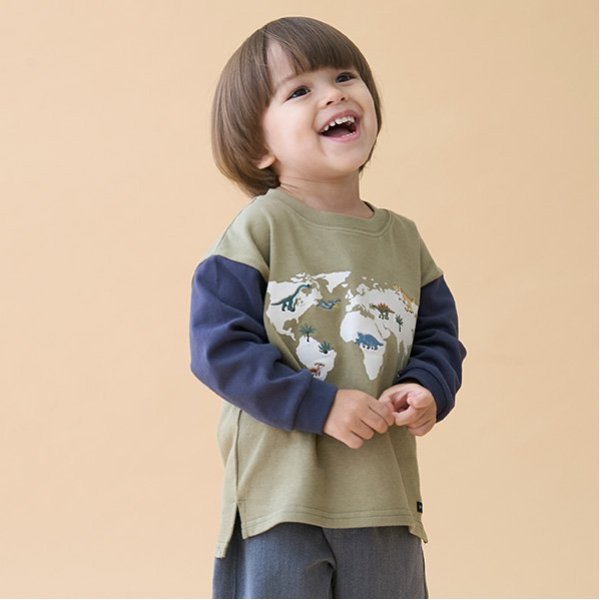 恐竜刺しゅう長袖Tシャツ